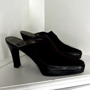 Stuart Weitzman brown suede and leather platform Mules US 8